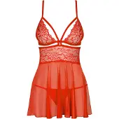 Obsessive - babydoll sexy en dentelle avec string - rouge - XXL