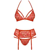Obsessive 838-SEG-3 Ensemble Lingerie Rouge 3 Pièces L/XL