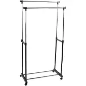 Toolland Kledingrek op wieltjes, 2 stangen, verstelbare hoogte 110-170 cm, 80 x 43 x 170 cm, max. last 25 kg, metaal