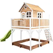 Axi Liam Maison Enfant Avec Bac À Sable & Toboggan Vert Clair | Aire De Jeux Pour L'Extérieur En Marron & Blanc | Maisonnette / Cabane De Jeu En Bois
