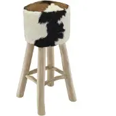 vidaXL Tabouret de bar en cuir de chèvre et teck massif
