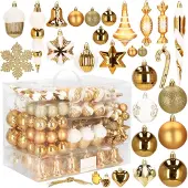 Springos Boules de Noël - - 155 pcs - Plastique - Couleur dorée - Décorations variées