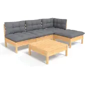 vidaXL Ensemble de salon de jardin 5 pièces avec coussins gris en pin