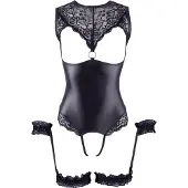 Cotteli col Bondage - body ouvert brillant avec menottes - noir - M