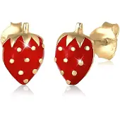 Elli Boucles d'oreilles 'Erdbeere' or / rouge