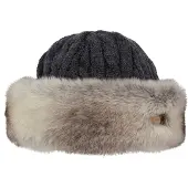 Barts - Bonnet en fourrure synthétique - Fur Cable Bandhat Heather Brown en Laine - Noir