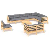 vidaXL ensemble salon de jardin 11 pièces avec coussins gris pin massif