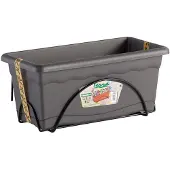 Plastiken Jardinière De Balcon 74807 Avec Plaque Intégrée Et Support Anthracite 40x24 Cm