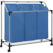 vidaXL Trieuse à linge avec 3 sacs Bleu Acier