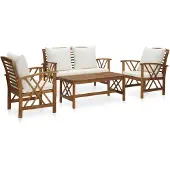 vidaXL Ensemble de salon de jardin 4 pièces avec coussins en bois massif d'acacia