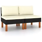 vidaXL Canapés centraux 2 pcs Résine tressée et bois d'eucalyptus