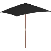 vidaXL Parasol avec mât en bois noir 150x200 cm