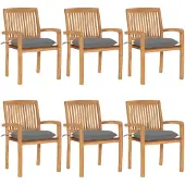 vidaXL Chaises de jardin empilables avec coussins 6 pcs. Bois massif teck