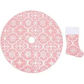 vidaXL Jupe de sapin de Noël de luxe avec chaussette Rose 90 cm Tissu