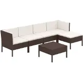 vidaXL Ensemble de salon de jardin 6 pièces avec coussins Poly rotin brun
