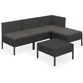 vidaXL Ensemble de salon de jardin 5 pièces avec coussins Poly rotin noir