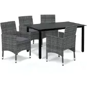 vidaXL Ensemble de jardin 5 pièces avec coussins Poly rotin gris