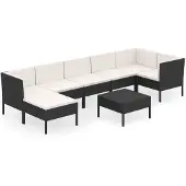 vidaXL 8-tlg. Set de salon de jardin avec auflagen Poly Rattan Schwarz