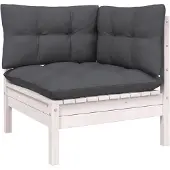 vidaXL Canapé d'angle de jardin avec coussins Blanc Pin massif
