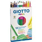 Giotto 2256 00 - Mega, étui carton 12 crayons de couleur à noyau épais assortis (12x)