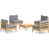 vidaXL Ensemble de salon de jardin 5 pièces avec coussins gris en pin