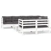 vidaXL Ensemble salon de jardin 8 pièces avec coussins blanc pin massif