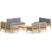 vidaXL Ensemble de salon de jardin 9 pièces avec coussins gris en pin