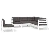vidaXL Ensemble salon de jardin 5 pièces avec coussins Pin blanc