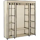 vidaXL Armoire en tissu avec compartiments Barres de penderie Crème 150x45x176cm