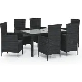 vidaXL Ensemble de jardin 7 pièces avec coussins Poly rotin noir