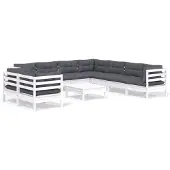 vidaXL Ensemble salon de jardin 10 pièces avec coussins blanc pin massif