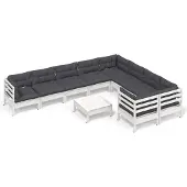 vidaXL Ensemble de salon de jardin 10 pièces avec coussins Pin blanc