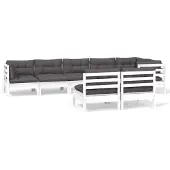 vidaXL Ensemble salon de jardin 8 pièces avec coussins blanc pin massif