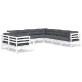 vidaXL Ensemble salon de jardin 9 pièces avec coussins blanc pin massif