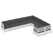 vidaXL Ensemble salon de jardin 9 pièces avec coussins Pin blanc