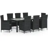 vidaXL Salon de jardin 9 pièces avec coussins Poly rotin noir