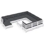 vidaXL Ensemble de salon de jardin de 12 pièces avec coussins blanc pin