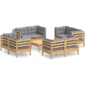 vidaXL Ensemble de salon de jardin 9 pièces avec coussins gris en pin