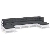 vidaXL Ensemble de salon de jardin 7 pièces avec coussins blanc pin