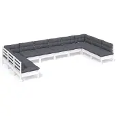 vidaXL Ensemble salon de jardin 10 pièces avec coussins blanc pin massif