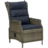 vidaXL Fauteuil de jardin réglable avec coussins Poly rotin brun