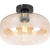 QAZQA Plafonnier Art déco noir avec verre ambre - Bizle