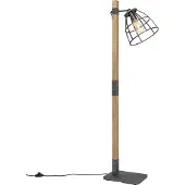 QAZQA Lampadaire industriel gris foncé avec bois - Arthur