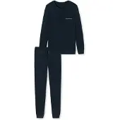Schiesser Pyjama long bleu foncé / blanc