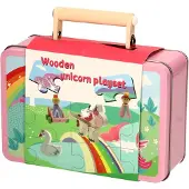 Lobbes Figurines et puzzle en bois de licorne dans un coffret de rangement