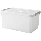 Curver Boîte de Rangement ALLIBERT Handy Box Plus 50L + Clips Gris avec Couvercle