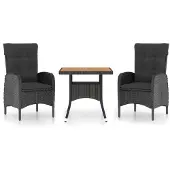 vidaXL Ensemble à dîner de jardin 3 pcs Résine tressée et acacia Noir