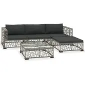 vidaXL Salon de jardin 5 pcs avec coussins Résine tressée Gris