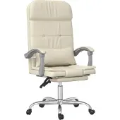vidaXL Chaise de bureau avec fonction massage Crème similicuir