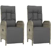 vidaXL Fauteuil de jardin relax avec coussins 2 pcs. Poly rotin gris